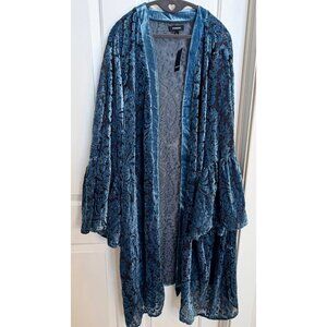 NWT Torrid Blue Velvet Burnout Kimono Cardigan Size 6 Boho Duster Floral